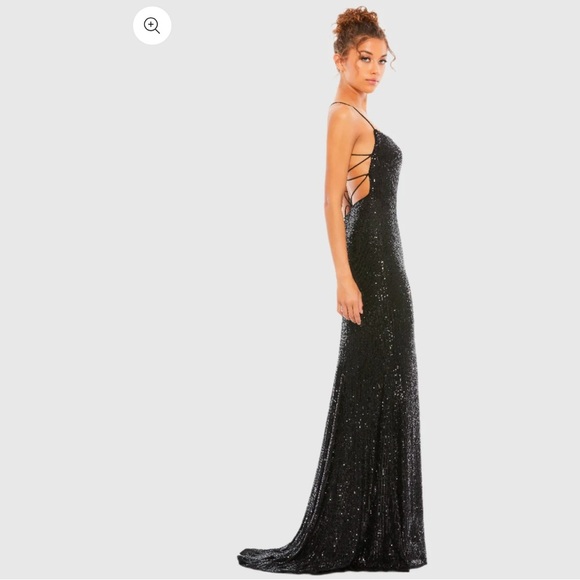 IEENA FOR MAC DUGGAL Black Stretch Sequin Lace Up Back Evening Gown Size 4 - Picture 4 of 4